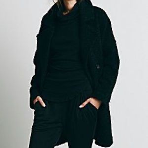 Free People Textured Black Wool Blend Overcoat